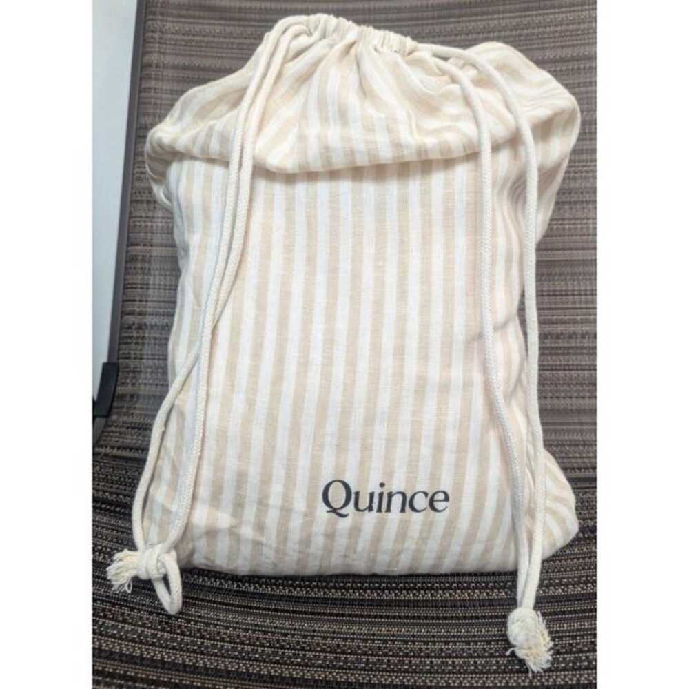 Quince 100% European Linen Duvet Cover 2PC Set Natural White Stripe Size Twin